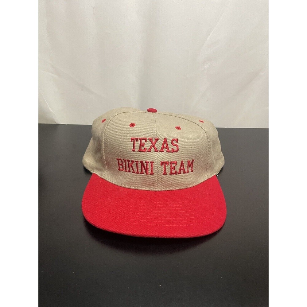 Texas Bikini Team Nissin Hat Baseball Cap Adjustable Beige Red Clasp